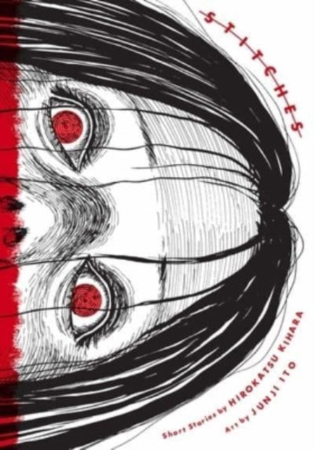 Stitches manga cover art featuring a distorted face with red eyes and black hair.