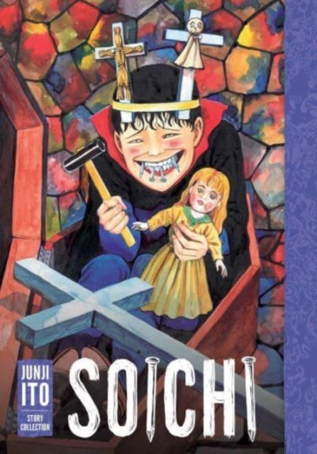 Junji Ito's Soichi Story Collection cover art features a creepy boy in a coffin holding a doll.