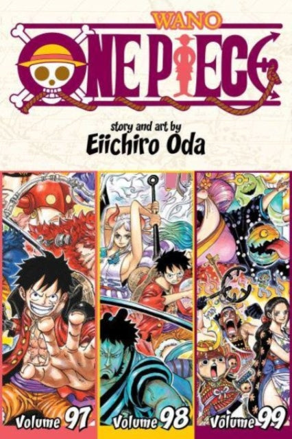 One Piece Wano arc volumes 97, 98, and 99 manga omnibus cover.