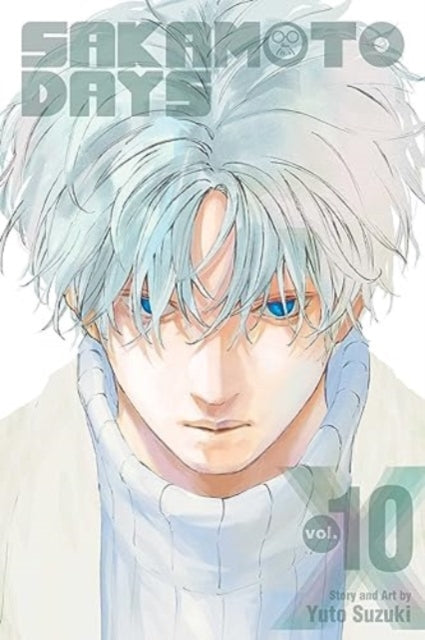 Sakamoto Days, Vol. 10 manga cover featuring a young man with white hair and blue eyes.