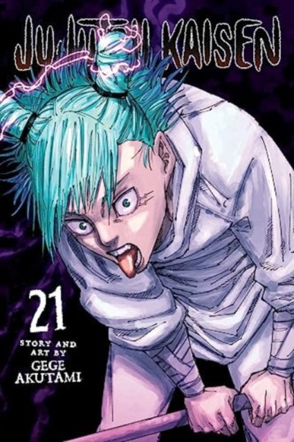 Jujutsu Kaisen, Vol. 21 manga cover featuring a character with teal hair and a white hoodie.