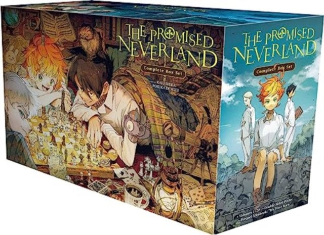 The Promised Neverland Complete Box Set features anime characters and a chess game.