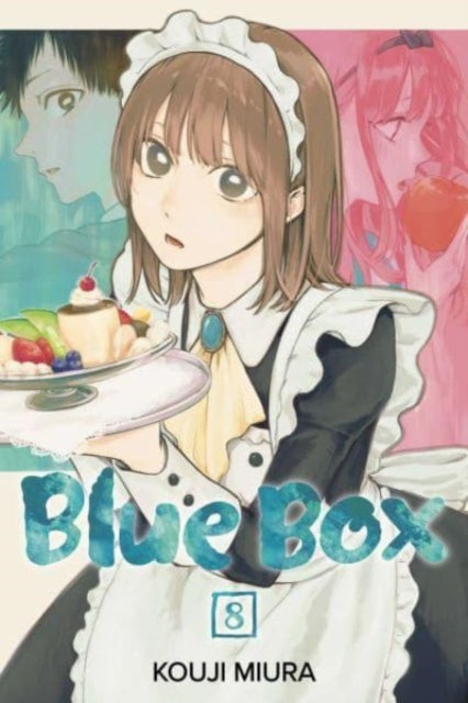 Blue Box, Vol. 8 manga cover featuring a maid holding a dessert tray.