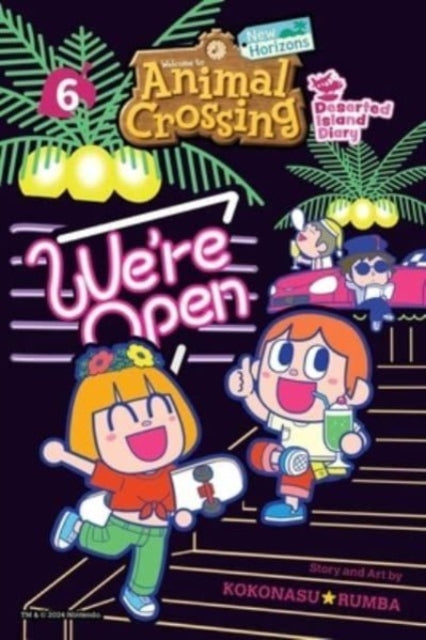 Animal Crossing New Horizons Vol 6 manga cover with characters and neon text.
