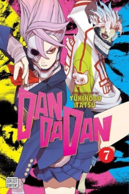Dandadan, Vol. 7 manga cover featuring two characters with stylized faces and bold pink lettering.