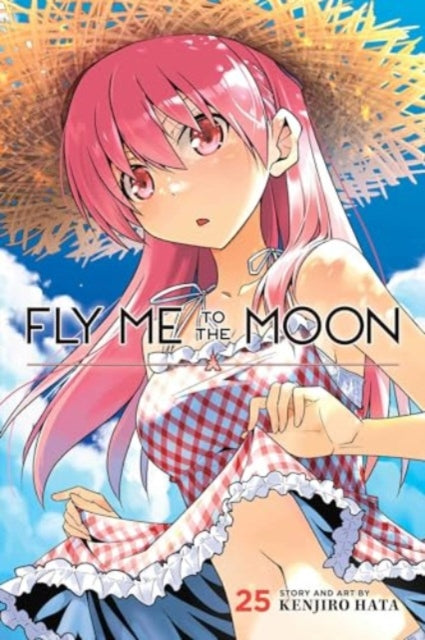 Fly Me to the Moon, Vol. 25 manga cover featuring a pink-haired girl in a straw hat and a checkered dress.