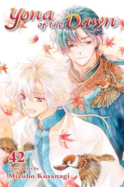 Yona of the Dawn, Vol. 42 manga cover featuring two male characters and birds.
