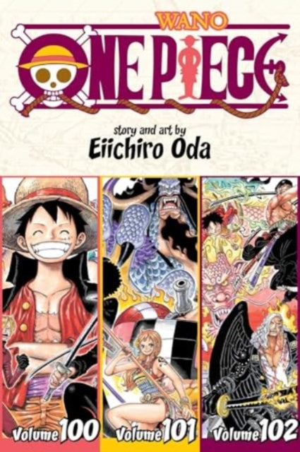 One Piece Wano arc cover art featuring Luffy, Kaido, and other characters from volumes 100-102.