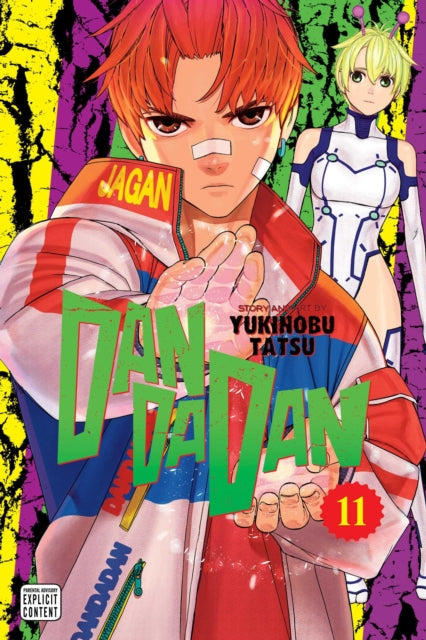 Dandadan, Vol. 11 manga cover featuring a boy with red hair and a girl in a white suit.