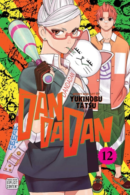 Dandadan, Vol. 12 manga cover featuring two characters and a baseball bat.