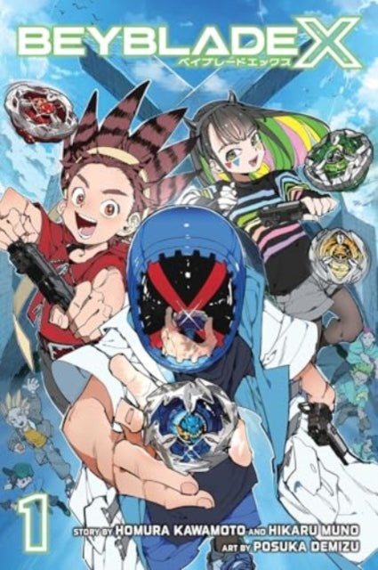 Beyblade X, Vol. 1 manga cover featuring characters and beyblades.