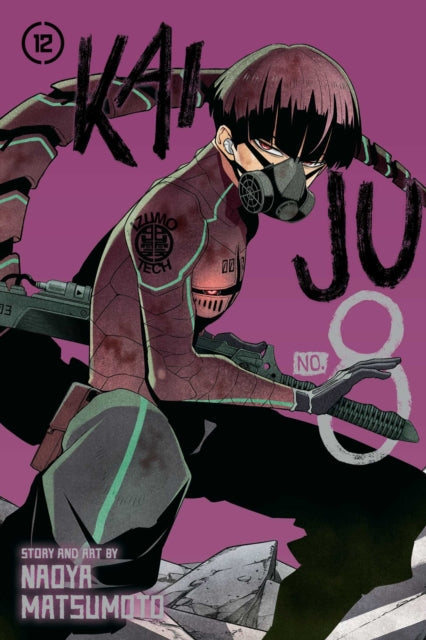 Kaiju No. 8, Vol. 12 manga cover featuring a character in a suit with a gas mask.