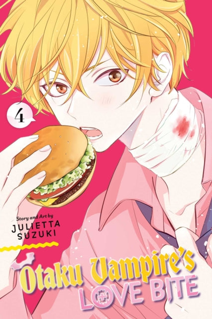 Manga cover for Otaku Vampire's Love Bite, Vol. 4 featuring a blonde anime character eating a burger.