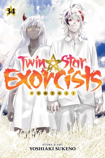 Twin Star Exorcists, Vol. 34 manga cover featuring Rokuro and Benio.