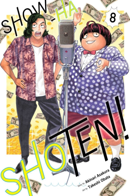 Show-ha Shoten!, Vol. 8 manga cover featuring two male characters and money.