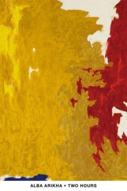 Abstract painting with yellow, red, and white colors.