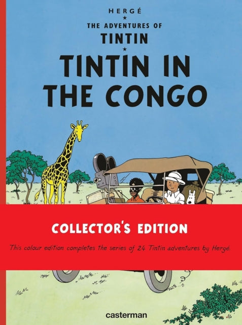 Tintin in the Congo Collector's Edition book cover with a giraffe and safari vehicle.