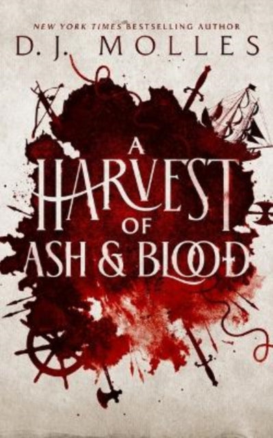 A Harvest of Ash and Blood book cover with blood splatters and medieval imagery.