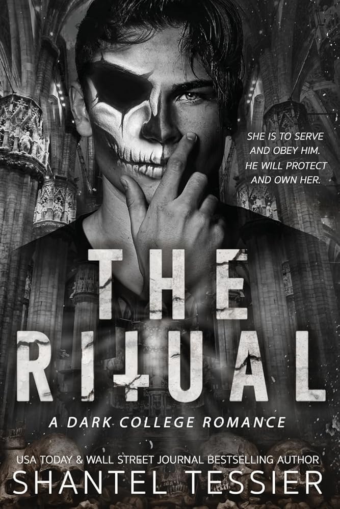 Book cover for "The Ritual" featuring a man with skull makeup and gothic architecture.
