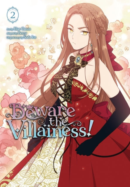 Beware the Villainess!, Vol. 2 cover art featuring a woman in a red dress.