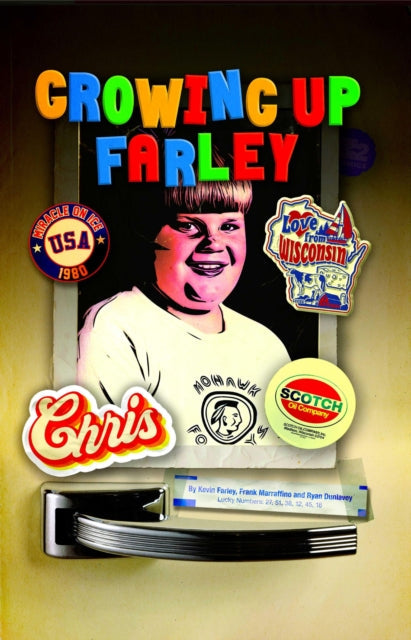 Growing Up Farley graphic novel cover featuring Chris Farley and various stickers.