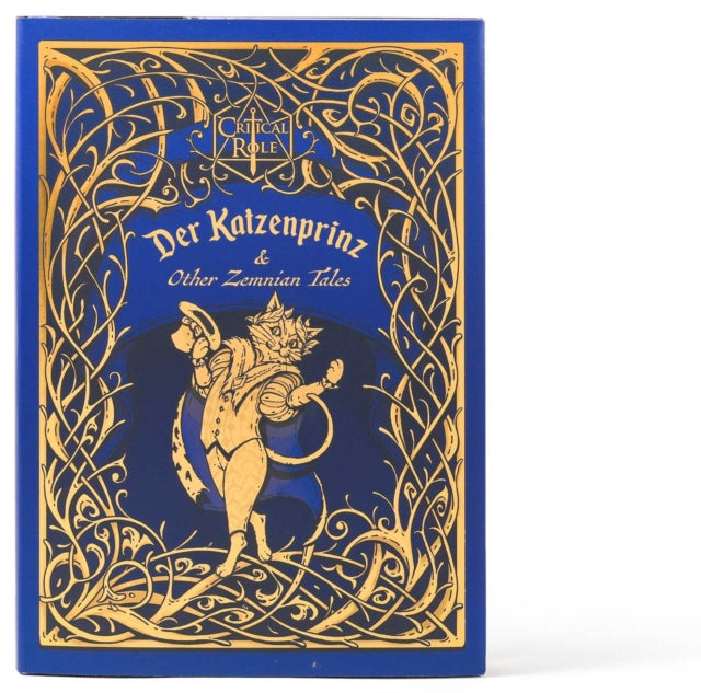 A blue book with gold ornate trim features a cat in a suit and the title Der Katzenprinz.
