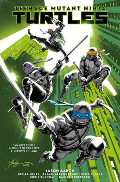 Teenage Mutant Ninja Turtles comic cover with four turtles in action.