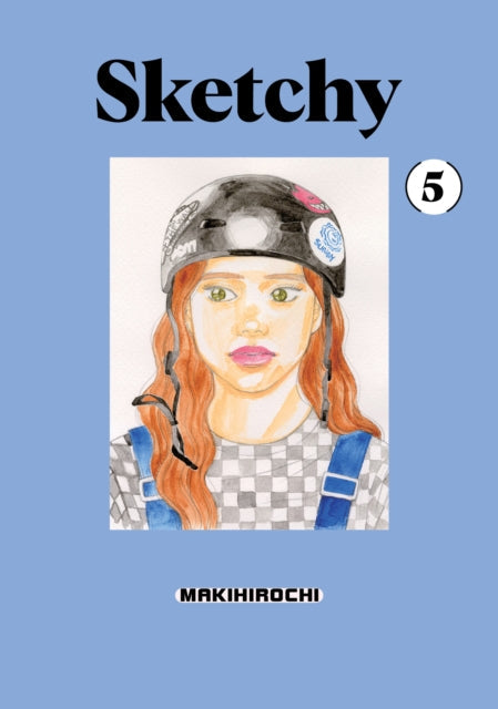 Sketchy 5 manga cover featuring a watercolor illustration of a young woman wearing a helmet and overalls.