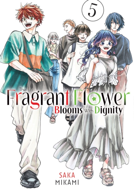 The Fragrant Flower Blooms With Dignity 5 manga cover features a group of diverse anime characters.