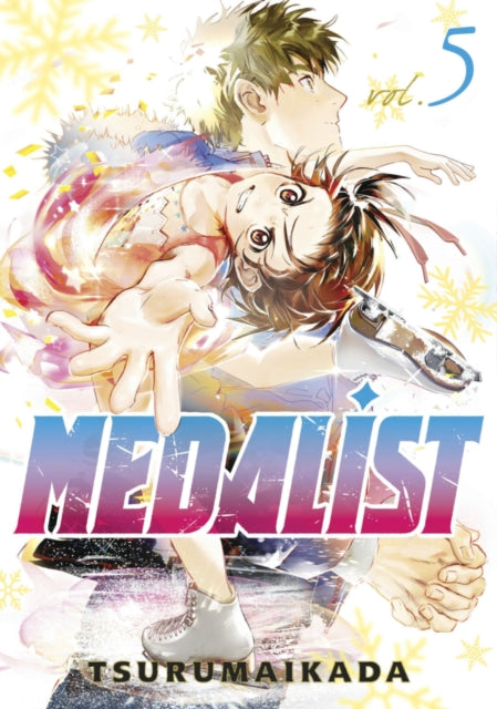 Medalist 5 manga cover featuring two figure skaters and snowflakes.