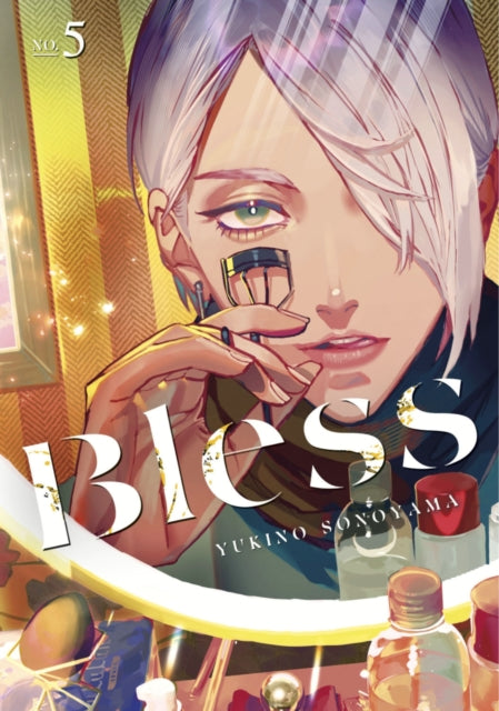 Bless 5 manga cover featuring a person with white hair using an eyelash curler.