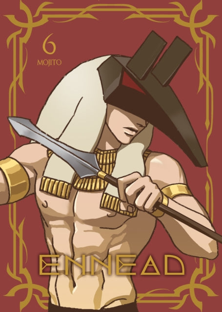 An illustration of a muscular man in Egyptian attire holding a spear, with "ENNEAD" and "6 MOJITO" text.