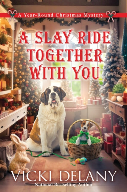 A Slay Ride Together With You book cover featuring dogs and Christmas decorations.