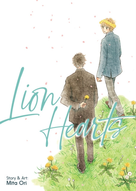 Lion Hearts manga cover with two boys in a grassy field.