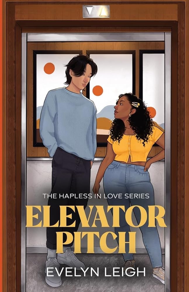 Book cover for "Elevator Pitch" featuring a couple in an elevator.
