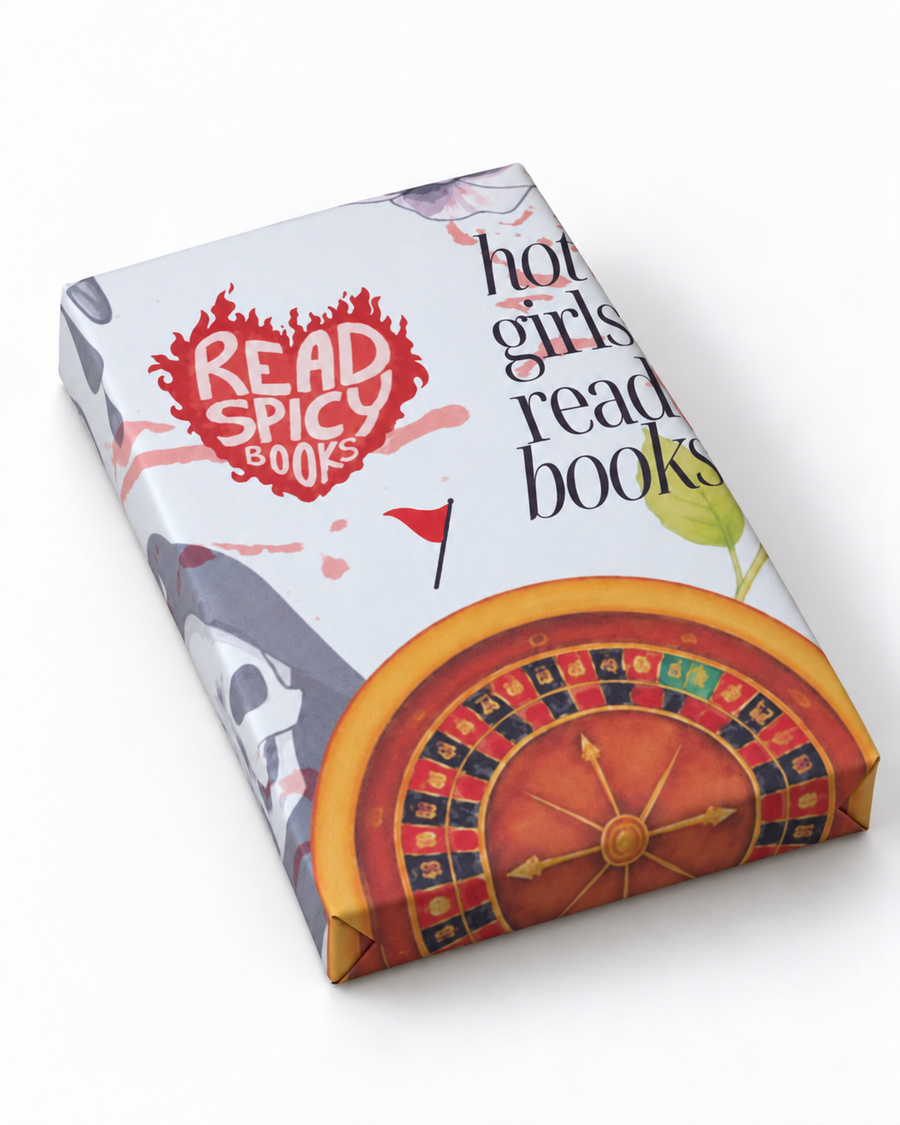 Dark Romance mystery book wrapped in roulette and skull print paper