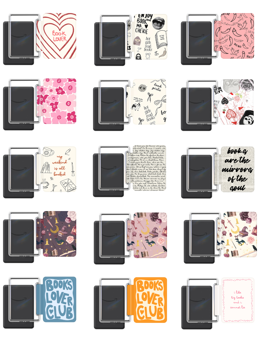 Bookish Kindle 12th Gen 7" Cases with Strap Soft Close Auto Wake Foldable Stylish Front Design Clear Back for Stickers or Inserts