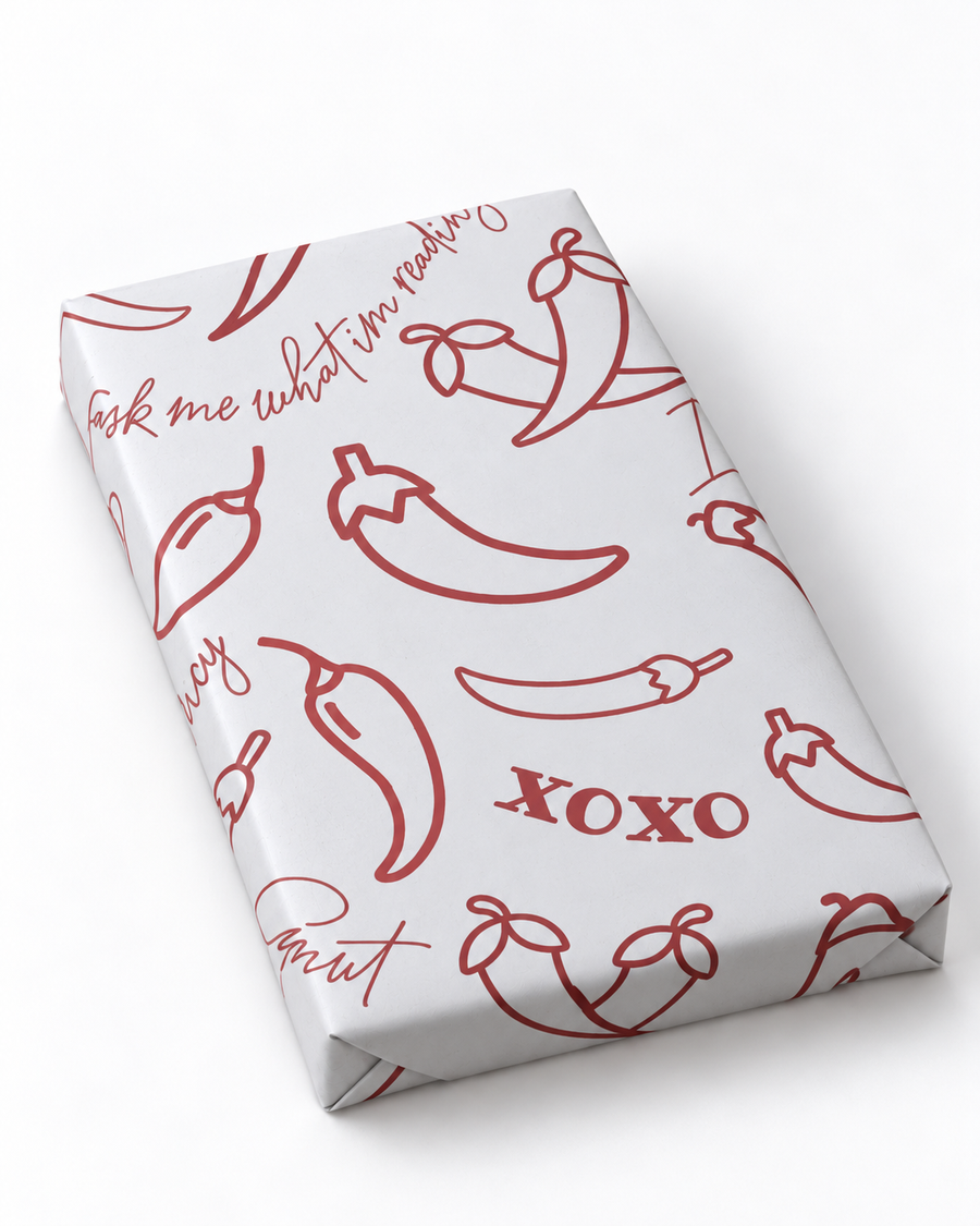 Spicy mystery book wrapped in red chilli print paper