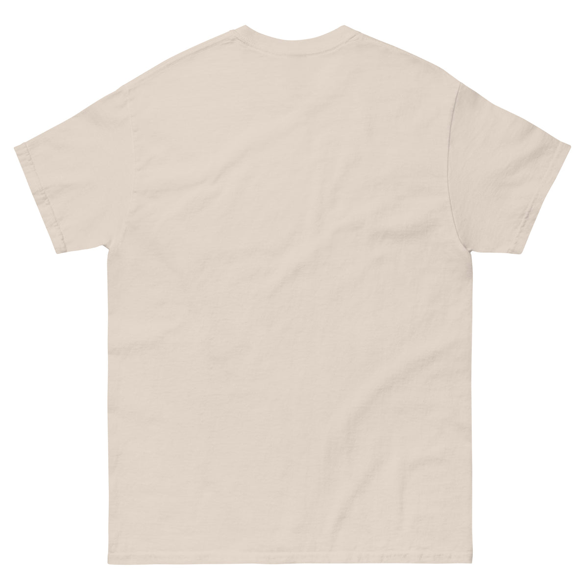 A plain, light beige t-shirt with short sleeves.
