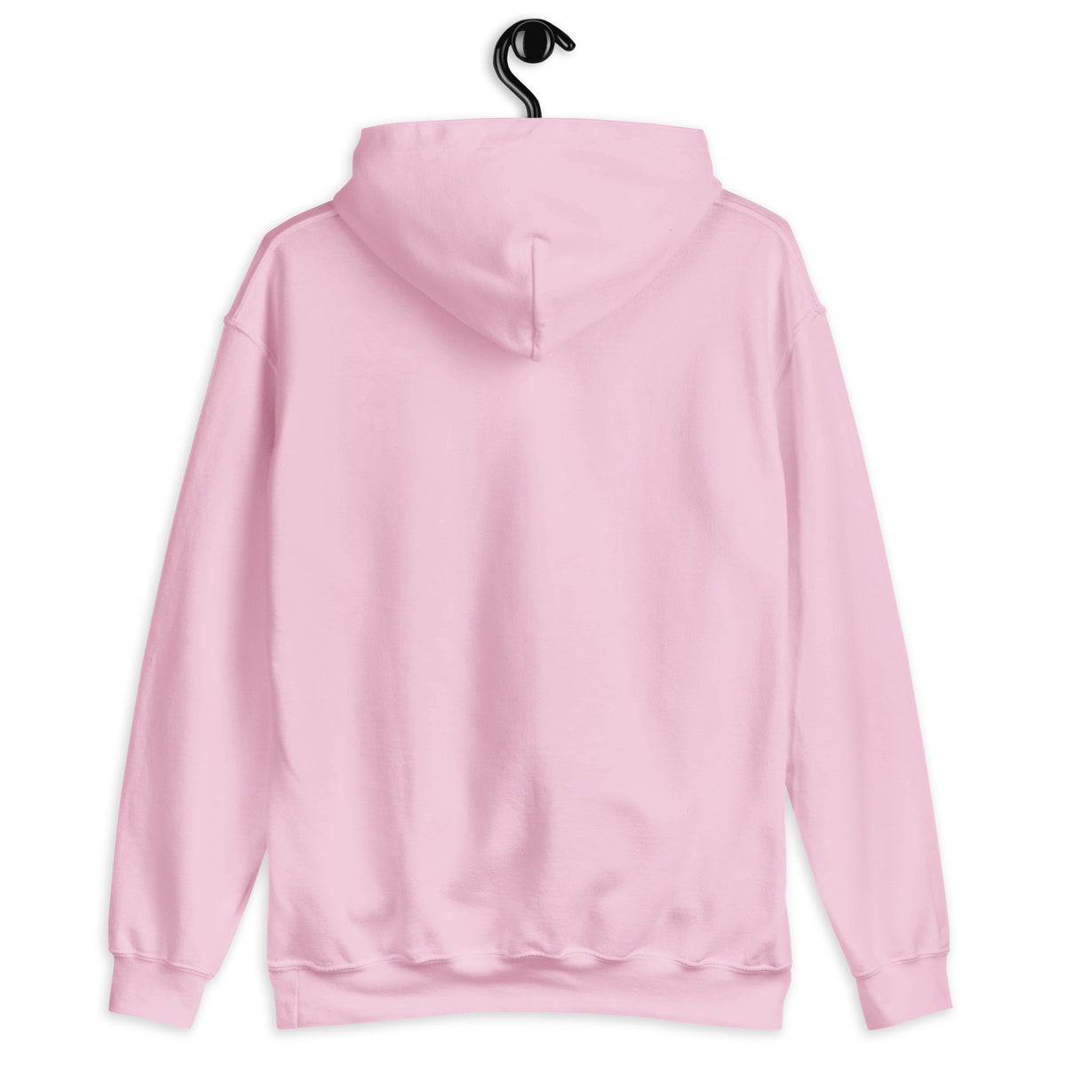 A pink hooded sweatshirt with a hanger.