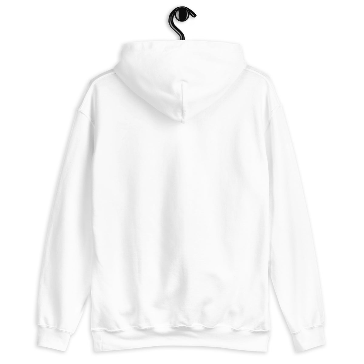 White hoodie with a hood and long sleeves.