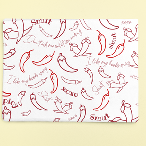 Spicy chilli pattern wrapping sheets with text.