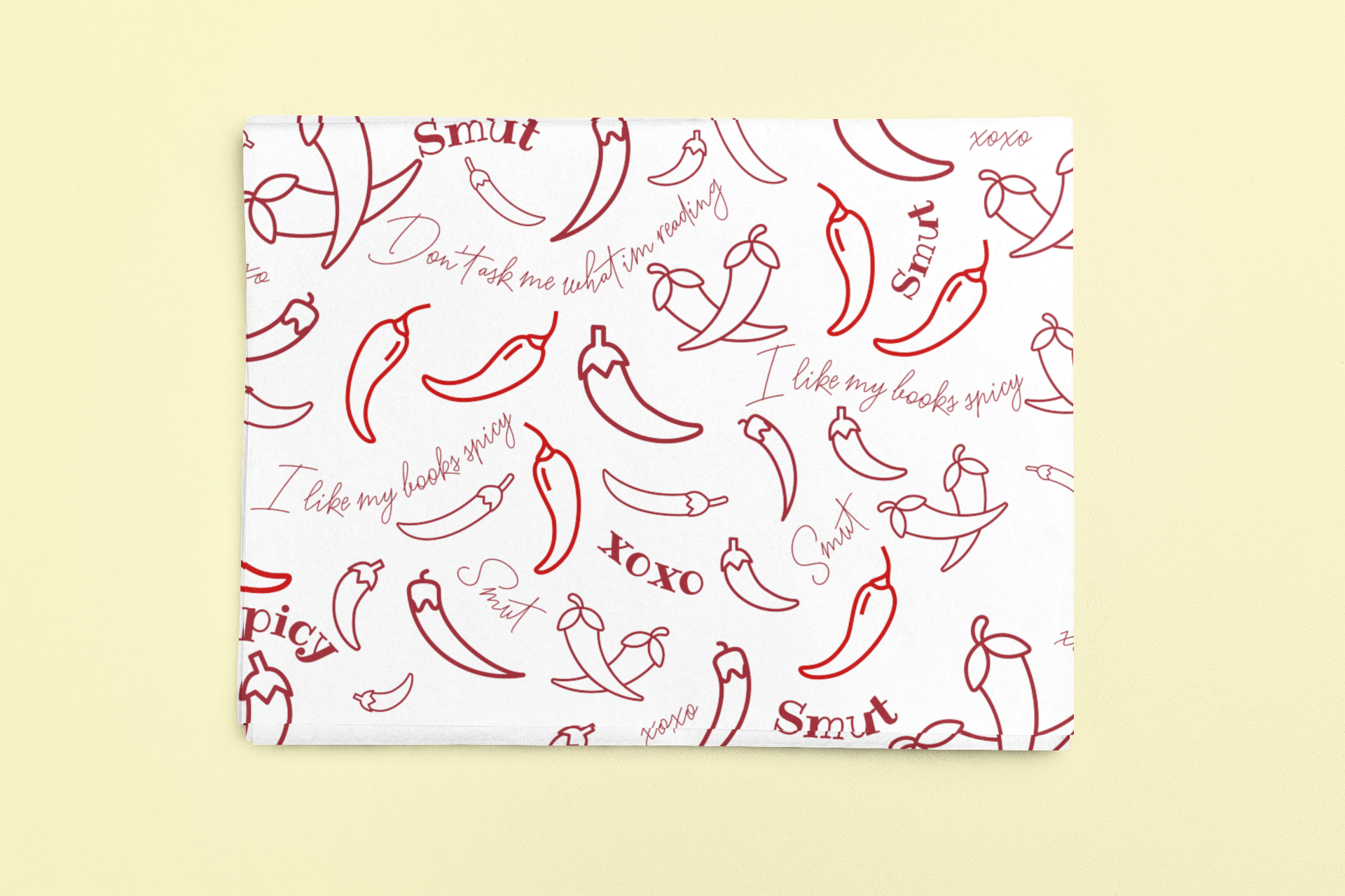 Spicy chilli pattern wrapping sheets with text.