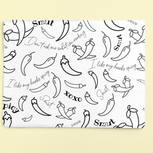 Spicy chilli pattern wrapping sheets with text.