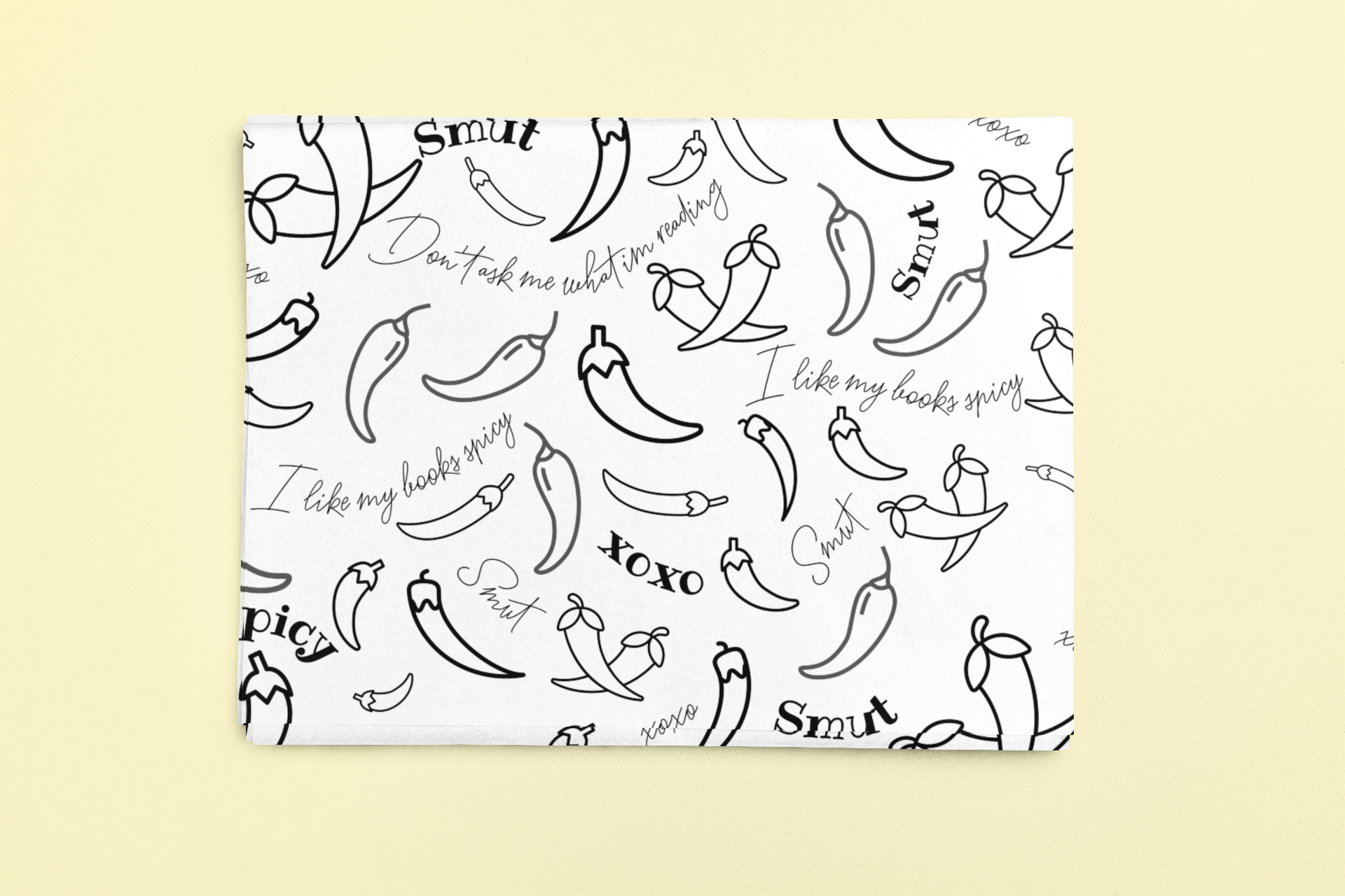 Spicy chilli pattern wrapping sheets with text.